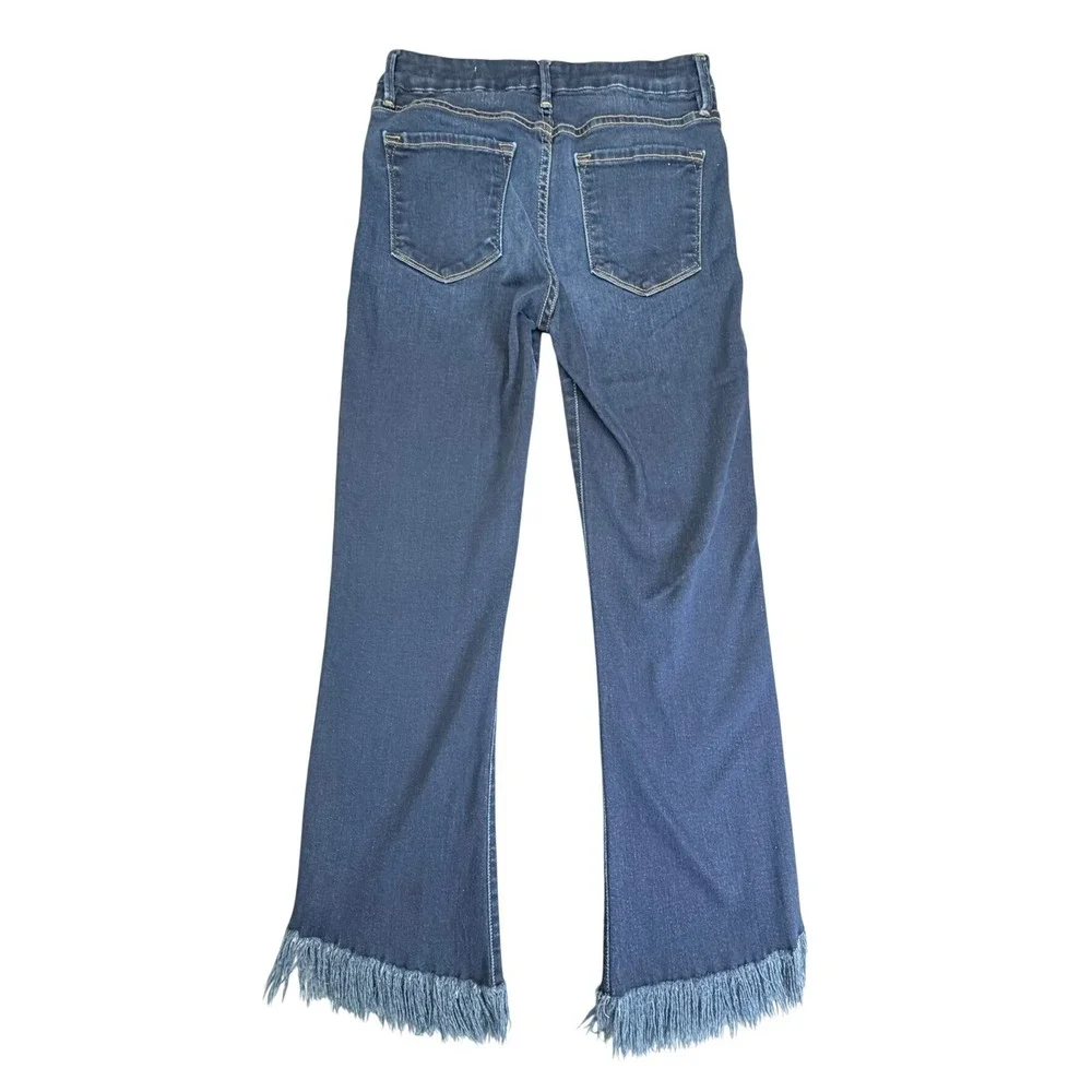 FRAME Jeans Womens 25 Le Crop Mini Boot Blue Fringe Hem Dark Wash Denim - Picture 3 of 10